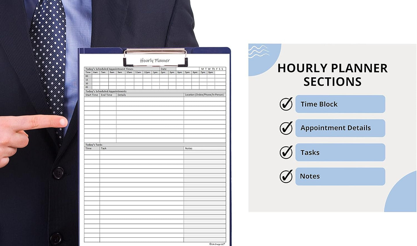 Hourly Planner Notepad. 60 Page Planning Pad w/Appointment Time Block, Task Log List & Note Sections. For Office Work Schedule & Time Management. 8.5 X 11, A4 Sheets.