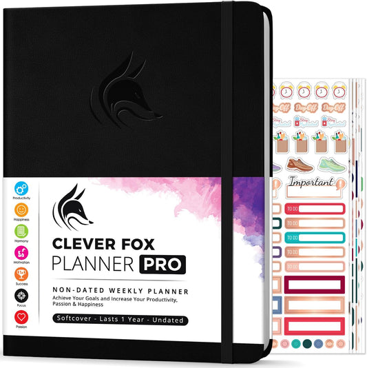 Clever Fox Planner PRO – Weekly & Monthly Life Planner to Increase Productivity, Time Management and Hit Your Goals, 8.5x11″ (Black)