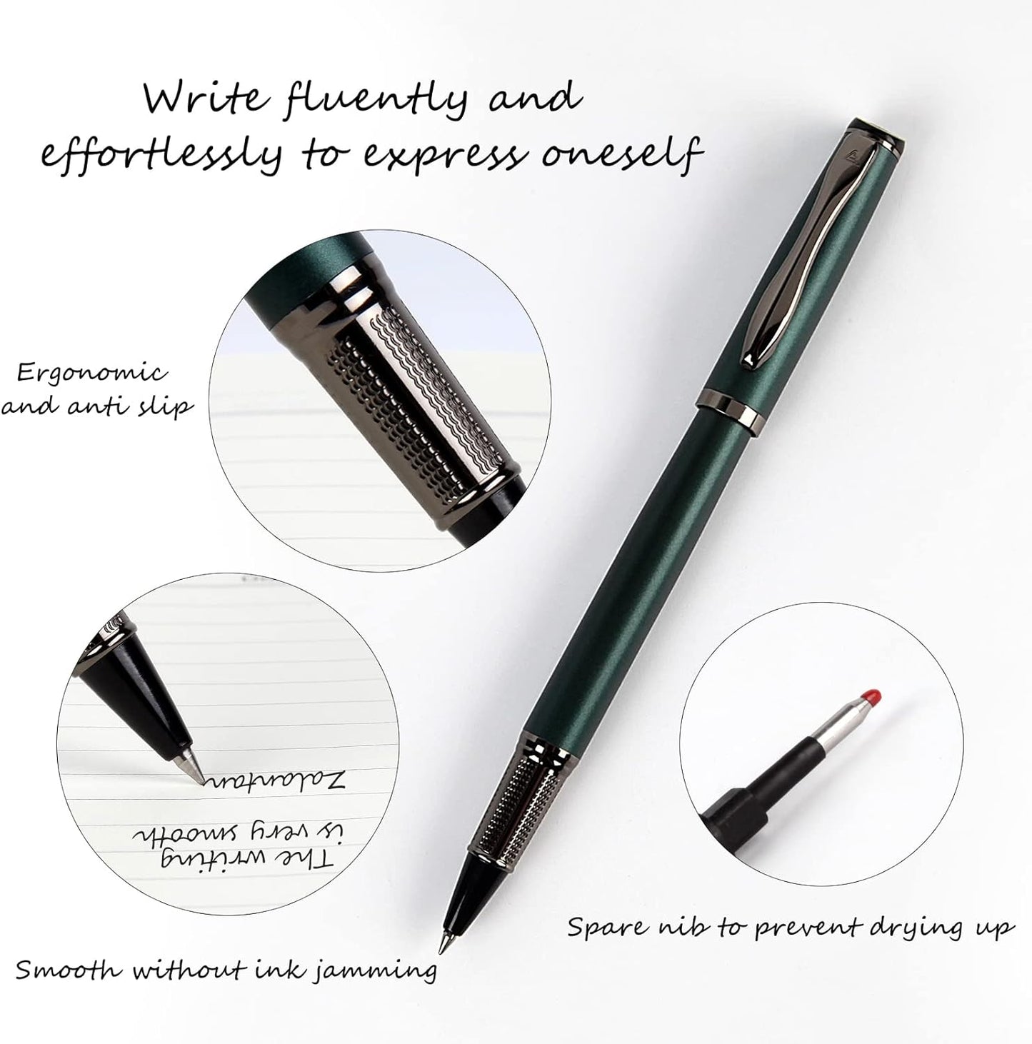 Liquid Ink Rollerball Pen,Essential Business Nice Pens,Metal pen Smooth writing stylish design effortless writing,Luxury pens with gift case for Men & Women with 2 Refills
