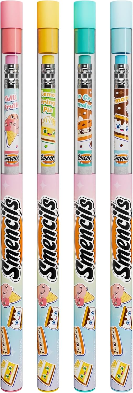 Smencils Dessert Scented Pencils – HB #2 Graphite Pencils Made from Recycled Newspapers, 4 Pack, Long-Lasting Gourmet Scents, Fun School Supplies & Gifts for Kids, Teachers, Classroom Rewards
