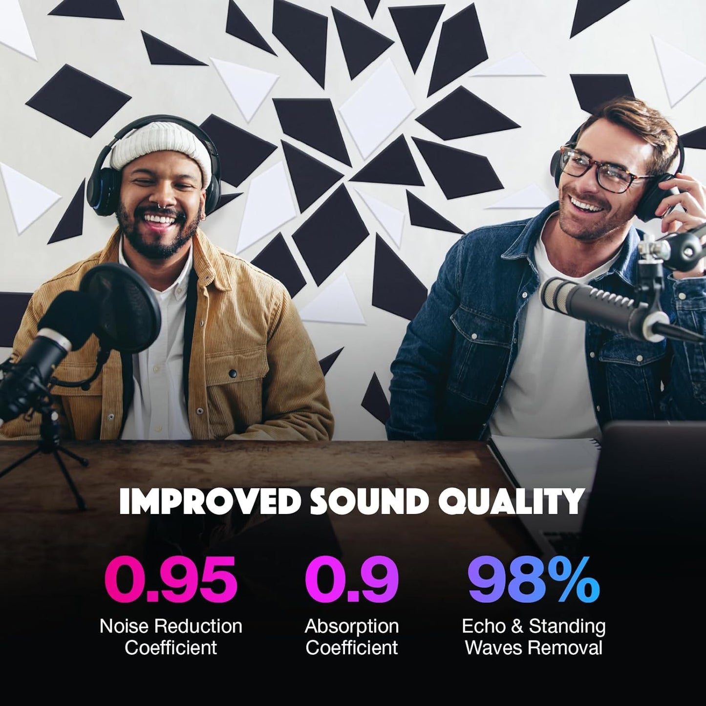 18 Pack Self-Adhesive Acoustic Panels, 12"x 12"x 0.4" Sound Absorbing Panels, High Density Square Sound Proof Noise Dampening Panels for Walls Home Studio Office, Rhombus Cutting Style, White