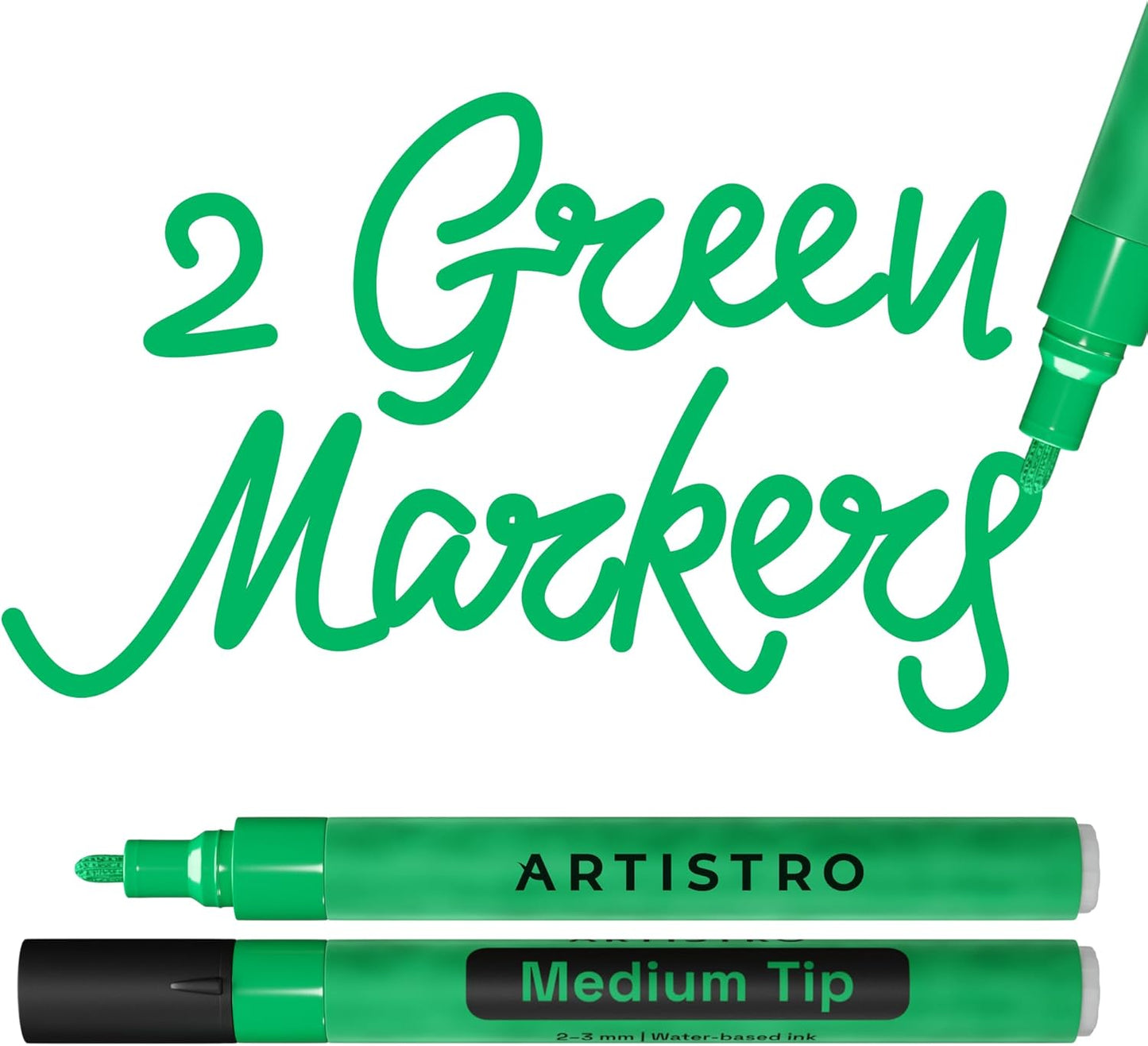 ARTISTRO 2 Green Acrylic Paint Markers - 3mm Medium-Tip Paint Pens - Perfect for Crafting, Art Projects, & More