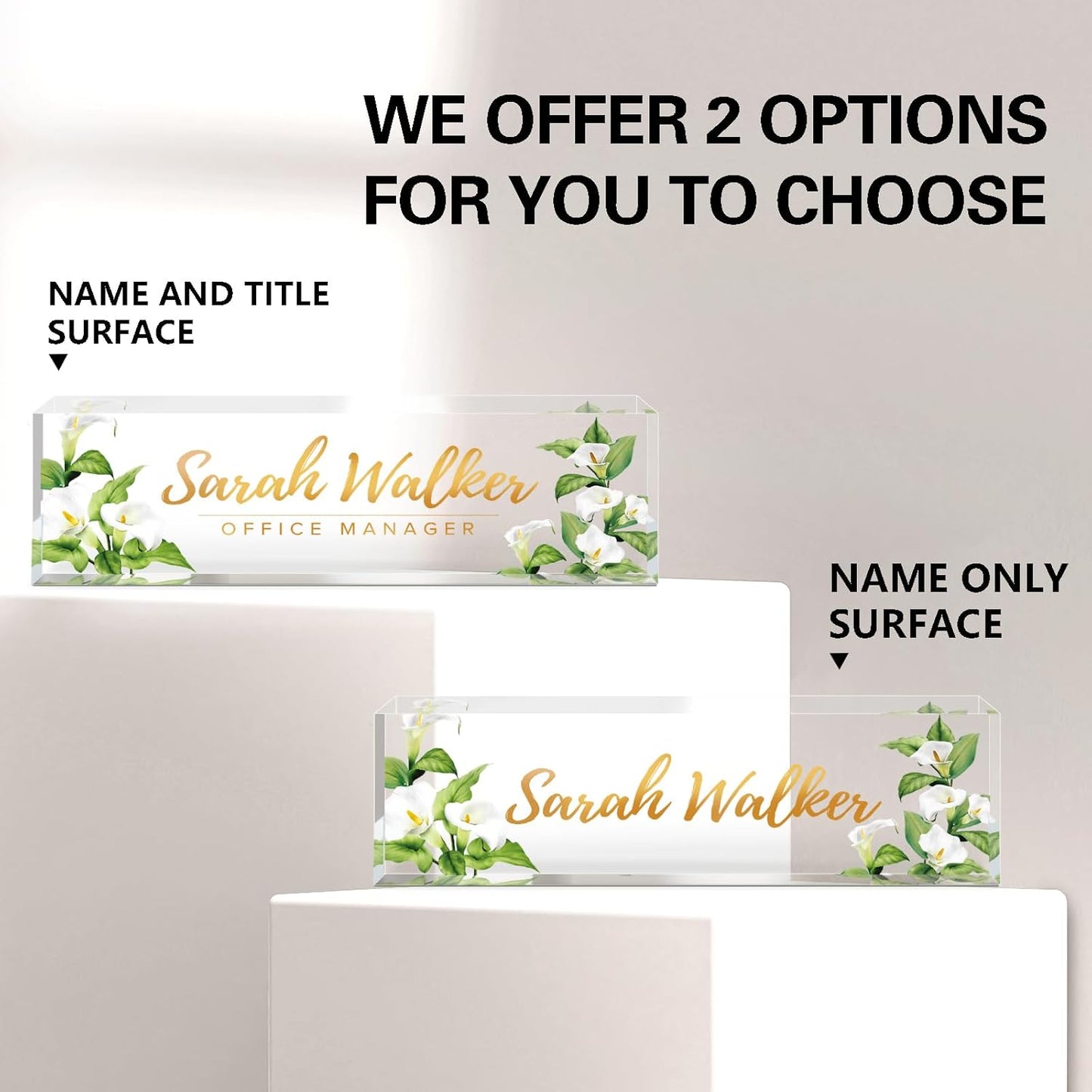 Name Plate for Desk, Desk Name Plate Personalized, Office Decor for Women Men, Acrylic Desktop Accessories, Office Gifts for Boss Nurse Teacher Coworker, Employee Appreciation Gift (Purple Calla)