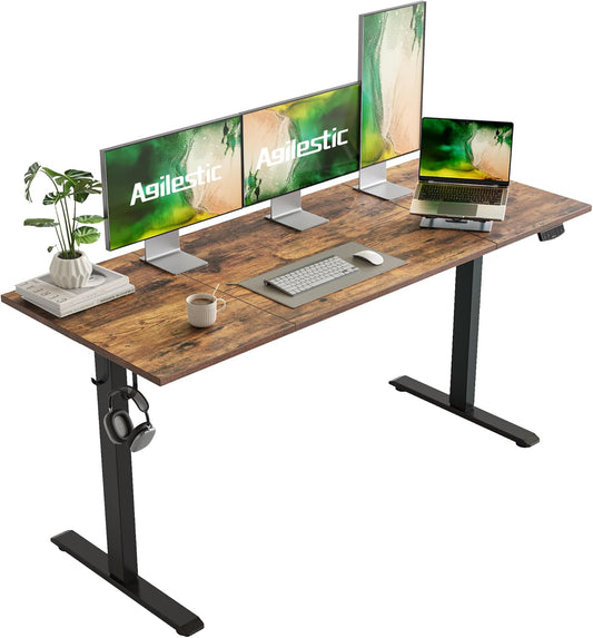 Agilestic Electric Standing Desk, Large 63 x 24 Inches Height Adjustable Desk, Sit Stand up Desk for Work Office Home, Splice Board, Rustic Brown
