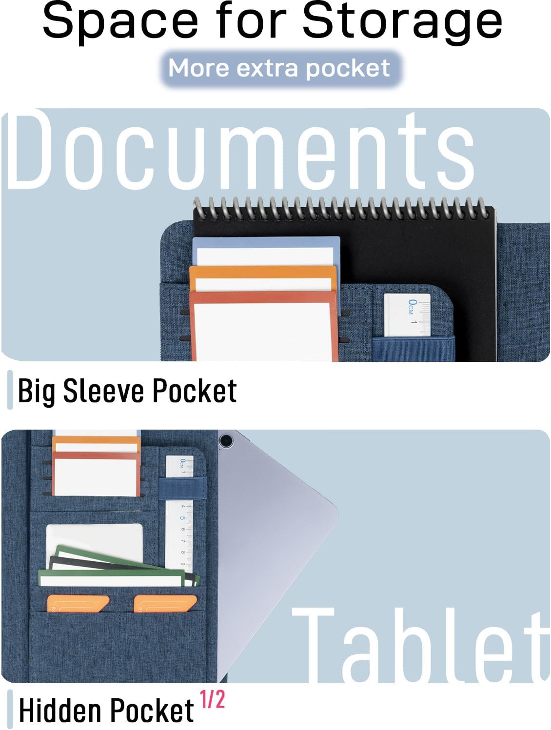 Sturdy Planner Cover for Rocketbook Smart Notebook - Water-Resistant Fabric Padfolio, Business Padfolio with Zipper Pen Pocket, Fits Executive Size A5, Rocketbook Accessories (Blue)