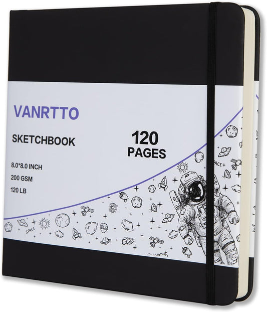 Hardcover Square Sketch Book, 120lb/200GSM Sketchbook Thick Drawing Paper for Marker Watercolor Pencil Mixed Media, Premium Drawing Notebook, Art Journal, 60 Sheets/120 Pages 8x8 Inch Sketch Pad
