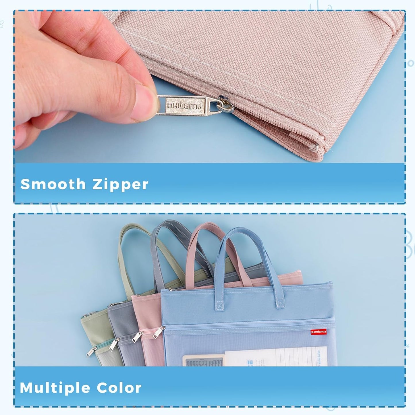 Pendancy Mesh Zipper Pouch A4 Size, Large Double Pocket Waterproof File Bag with Handle, 11x13.8 in Foldable Document Storage for Puzzle Project/Cross Stitch/Travel/Office（Advanced Pink）