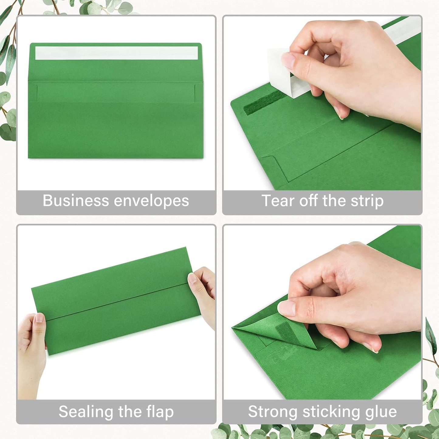 50 Pack #10 Business Envelopes, Self Seal Standard Green Envelopes for Secure Business & Legal Mailing, Office, Checks, Letter, Invoices, 4 1/8 x 9 1/2 Inches