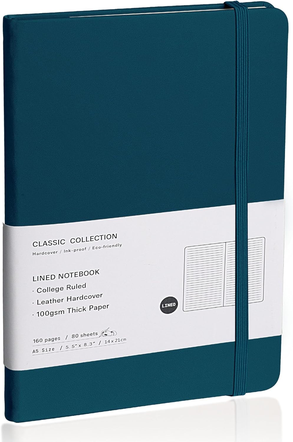 Lined Journal Notebook, (Turquoise), 160 Pages, Medium 5.7 inches x 8 inches - 100 gsm Thick Paper, Hardcover