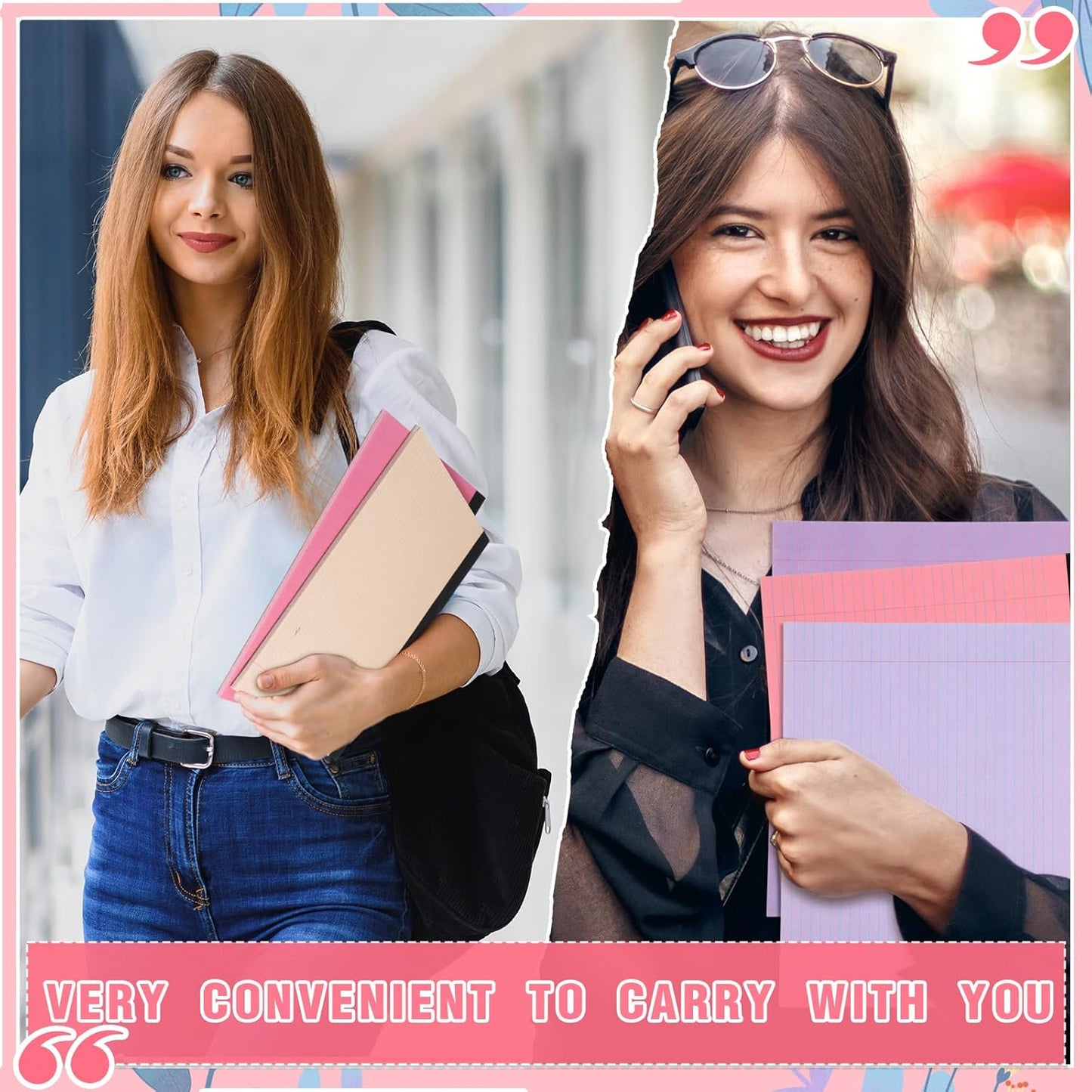 Lincia 6 Pcs 11" x 9.5" Legal Pads College Ruled Notepad Landscape Notebook Horizontal Lined Notebook 80 Gsm Assorted Colors Paper Pastel Writing Pads for School Office, 40 Sheet (Happiness Color)