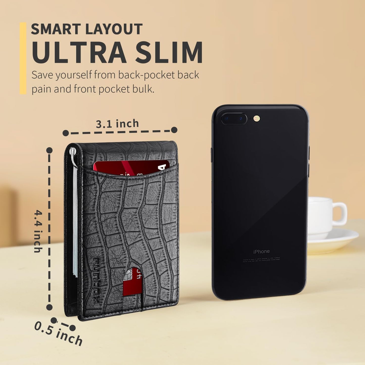 Slim Money Clip Wallets for Men RFID Blocking 11 Card Holder Minimalist Small Thin Carbon Leather Bifold Mens Front Pocket Wallet Gift Box