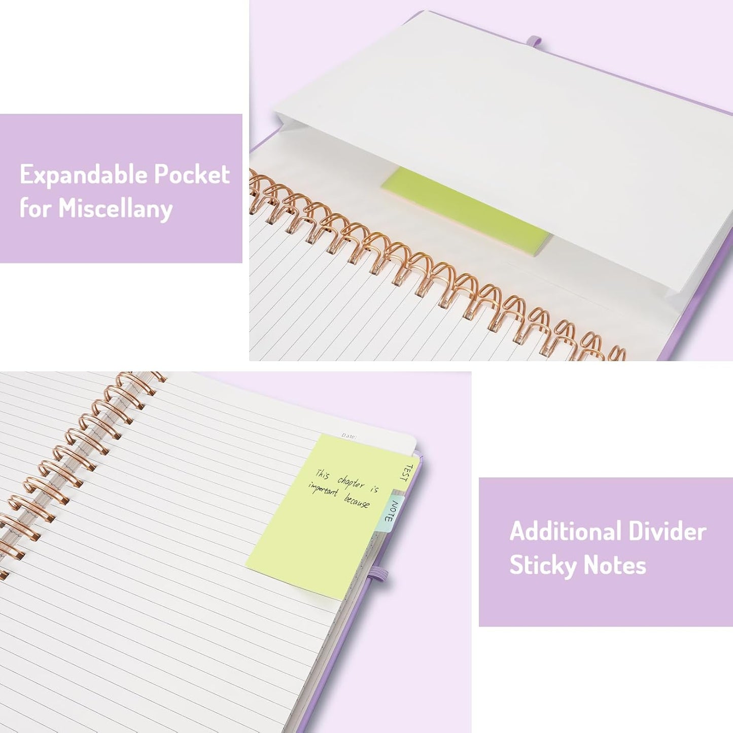 Forvencer Lined Spiral Journal Notebook with 300 Numbered Pages, B5 College Ruled Thick Journals for Writing with 100GSM Paper, Hardcover Notebooks with Contents for Work, School, Women, Men, Purple