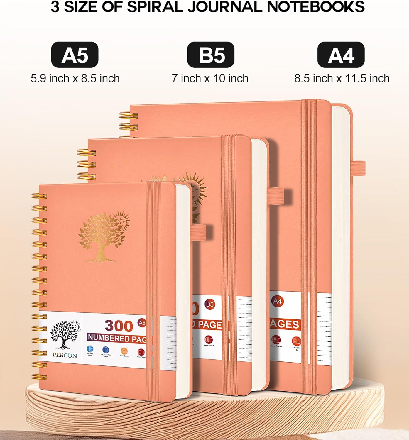 Large Spiral Notebook Journal for Women Men - 300 Numbered Lined Pages, College Ruled, A4 Hardcover Spiral Bound Notebook for School, Work, Note Taking, Writing, Leather Spiral Journal 8.5"x11"