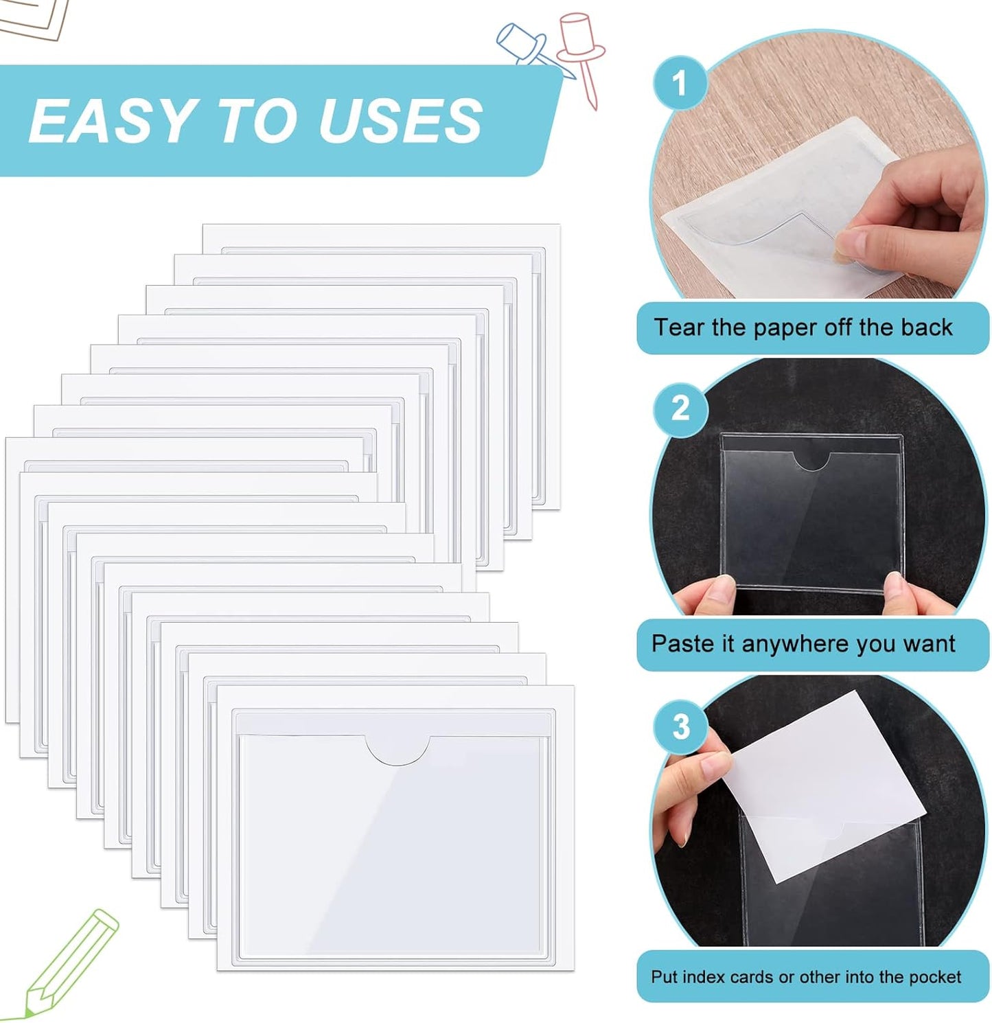 Chinco 30 Pcs Self Adhesive Pockets, Bin Labels for Storage Bins, Clear Pocket Label Sleeves, Plastic Index Card Holder with Top Open for Organizing Bins Box Drawer(2.75 x 3.5 Inches)