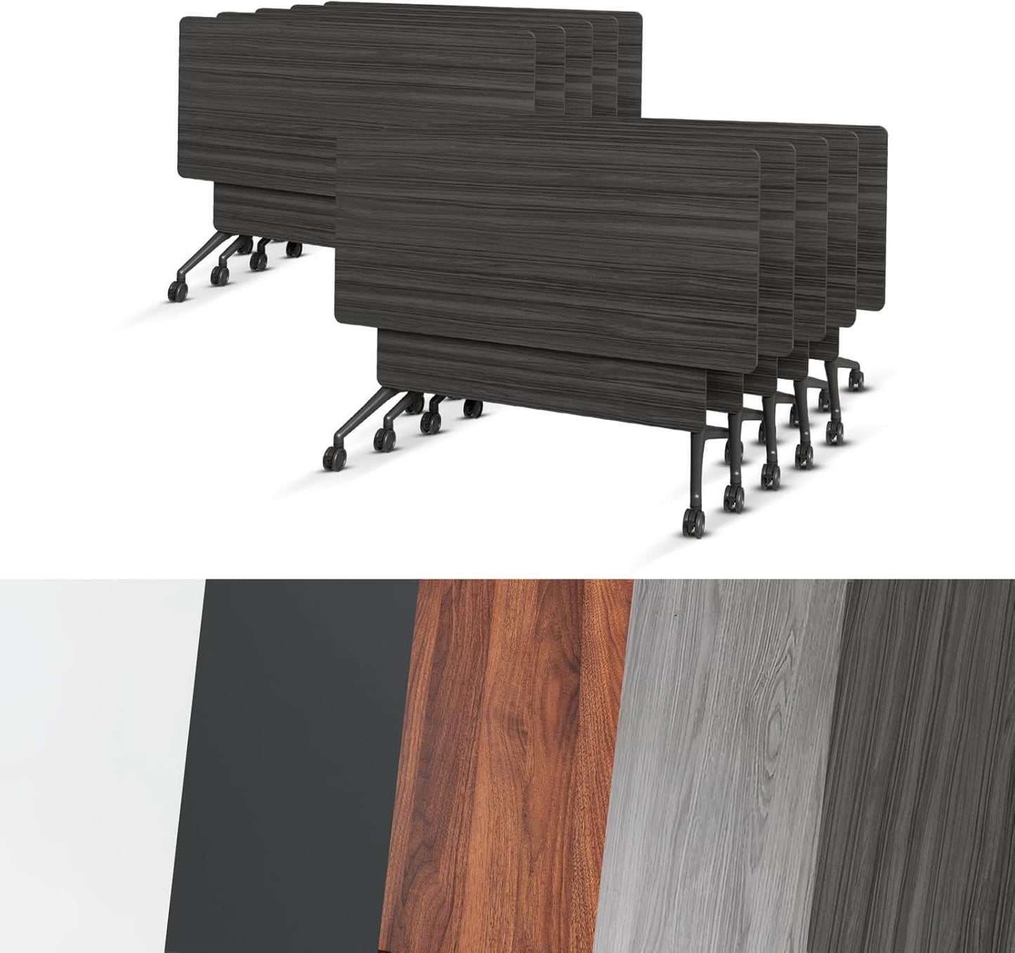 Conference Room Table, Folding Conference Tables,Thicken Grey Tabletop,Flip Top Wooden Seminar Meeting Room Table for Conference Room Offices (10, BlackWoodGrain, 61.0“)