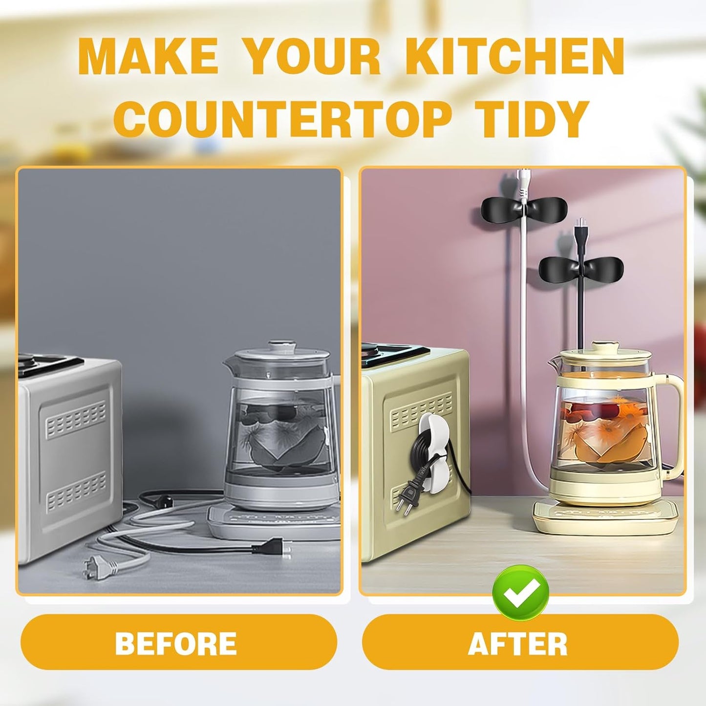 Cord Organizer for Appliances, 4PCS Upgraded Kitchen Appliance Cord Organizer Stick On, Wire Organizers, Cord Holders, Command Hooks, Cord Wrapper for Appliances, Pressure Cooker, Mixers