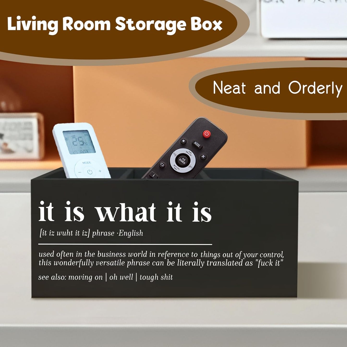 Funny Office Black Desk Pen Holder, It Is What It Is Funny Gifts for Coworkers Funny Signs Wooden Pencil Holder Decor for Office Bathroom Shelves Boos Desk Accessories