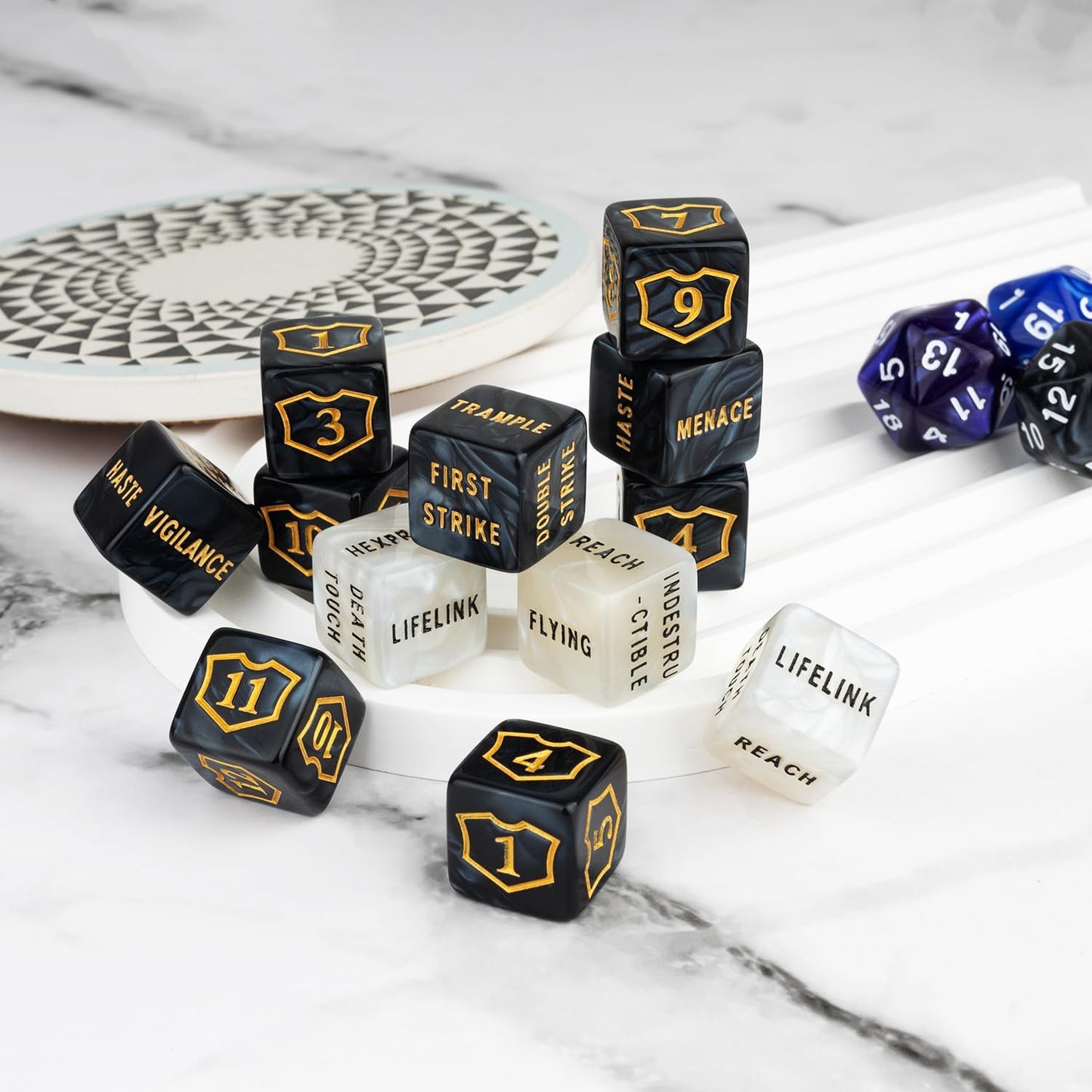 63 Pieces Abilities Keyword Counter Dice Bulk MTG Dice Counters Set Magic Plus 1 Life Buff Tokens for MTG, TCG, Card Gaming Accessories