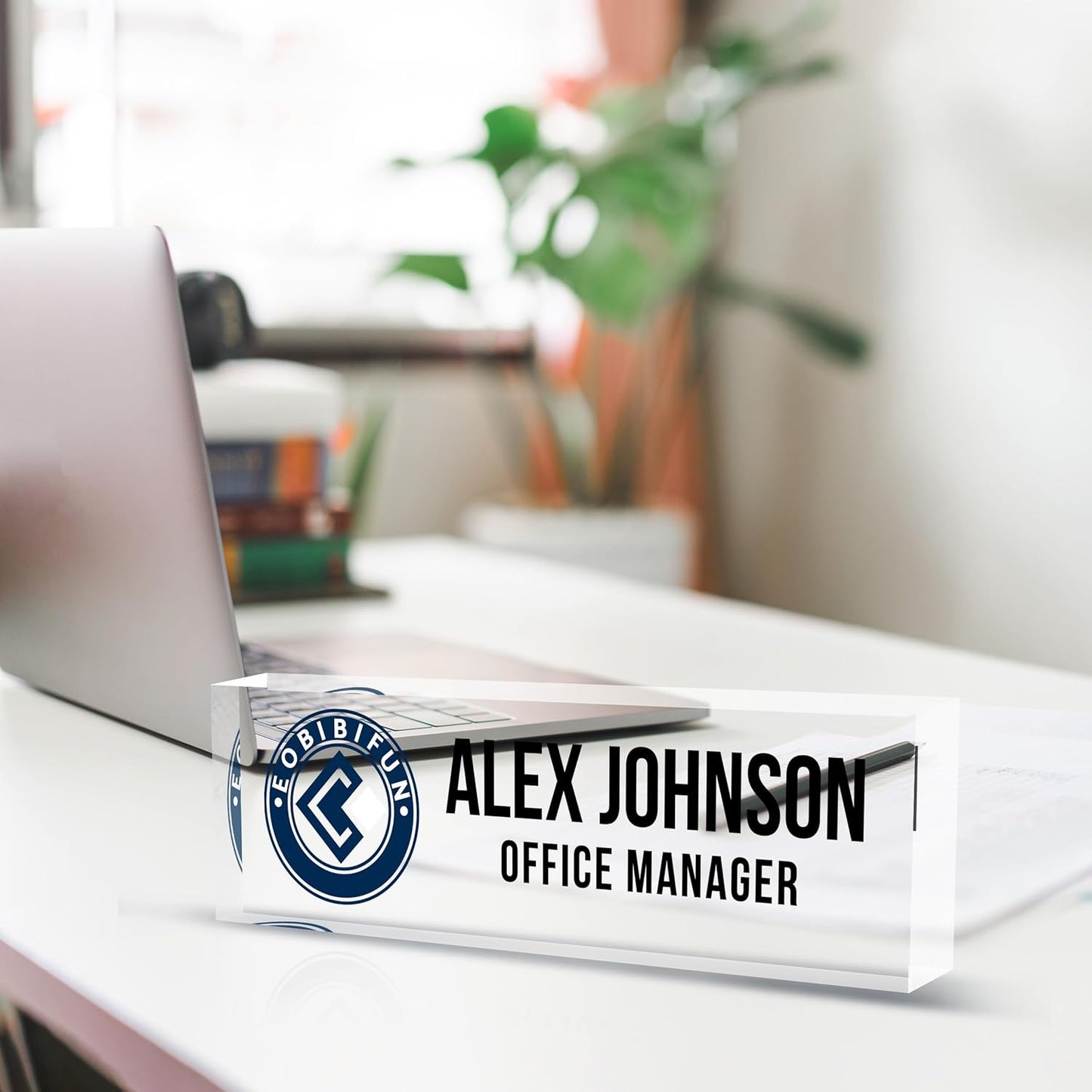 Personalized Name Plate for Desks, Custom Desk Name Plates, Acrylic Name Plate Office Desk Accessories, Personalized Office Gifts for Coworkers Teachers, Employee Appreciation Gifts (B-BusinessLogo)