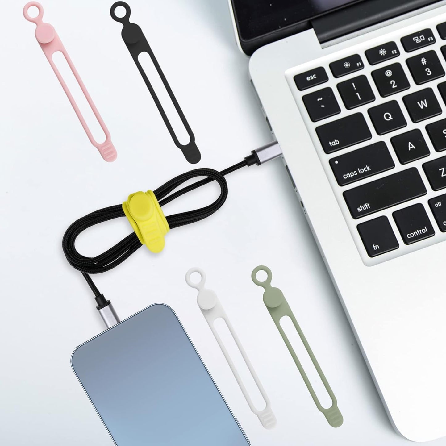 Nearockle 50Pcs Silicone Cable Ties Cord Organizer for Bundling Earphone, Phone Charger, Computer Cords, Reusable Cable Ties Wire Organizer in Home,Office,Kitchen,School (5 Colors)