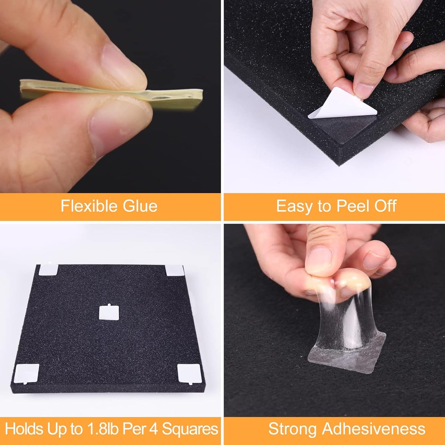 Sonicism 120 Pack Pyramid Double Sided Tape Squares for Acoustic Foam Sheets, Heavy Duty Wall Mounting Tape Squares for Polyester Foam Acoustic Panels, 1.4-in Squares, Transparent