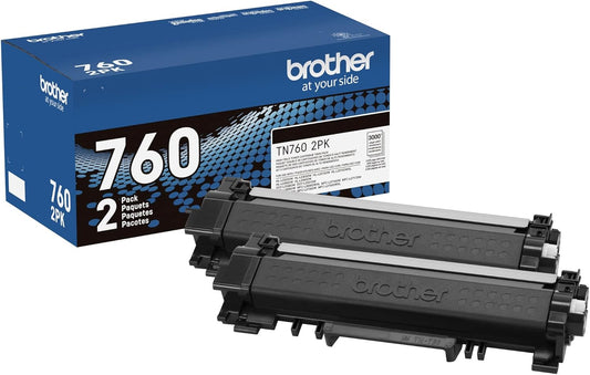 Brother Genuine High-Yield Black Toner Cartridge Twin Pack TN760 2Pk, TN7602PK,2 Pack