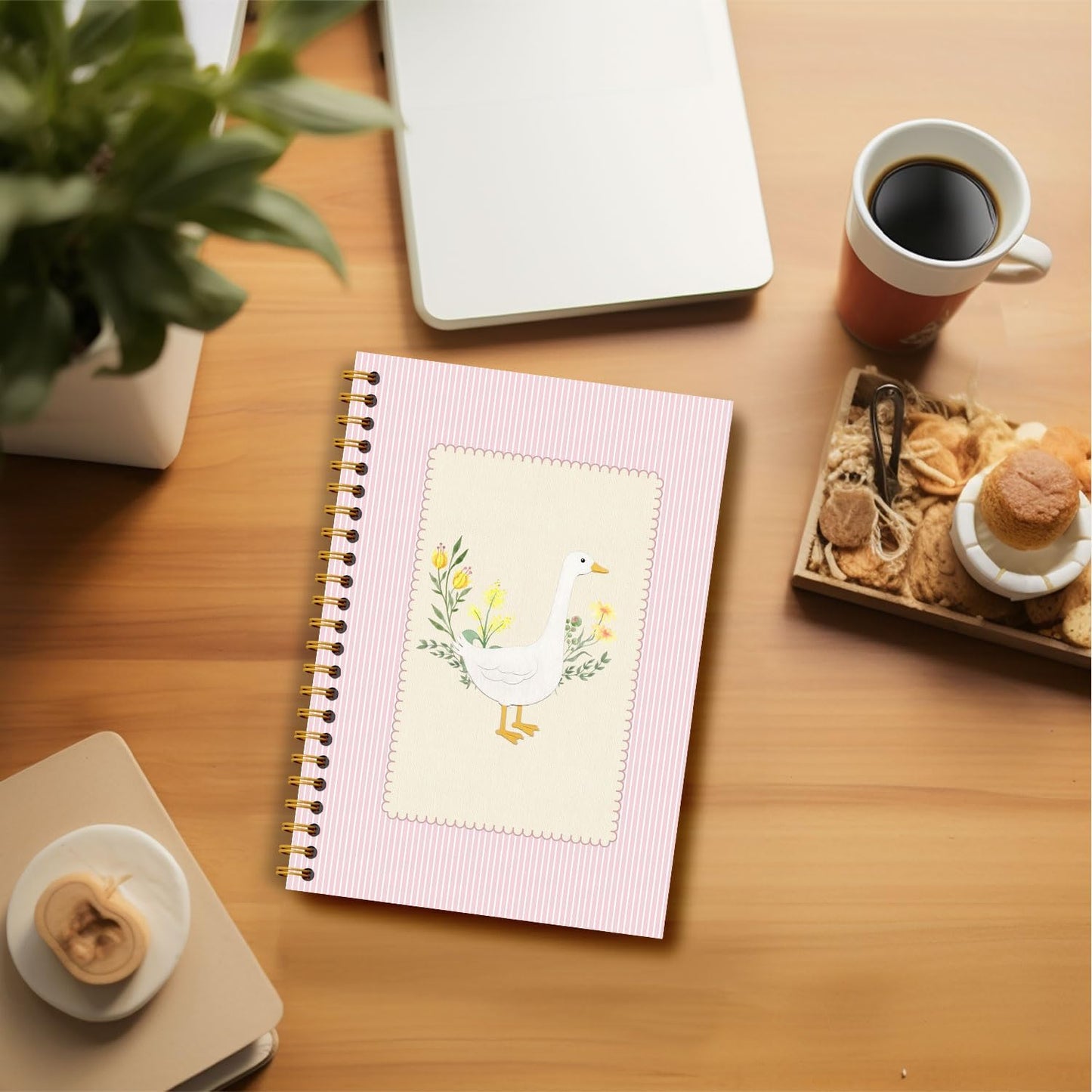 Pink Floral Goose Notebook, Cottagecore Botanical Goose Journal, Rustic Aesthetic Farm Animal Journal, Animal Lover Gifts Hardcover Spiral Notebooks 5.5x8.3 Inch