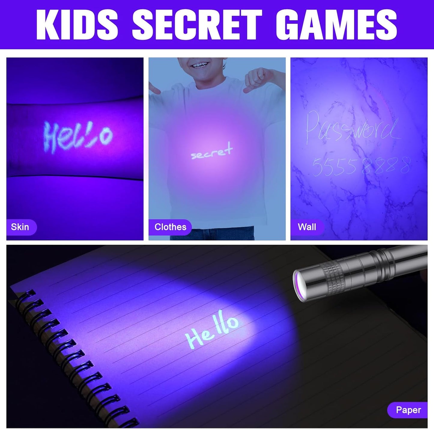 Tegeme 8 Pcs Black Light Markers Set 4 Invisible Ink Pen 4 Mini UV Flashlights Invisible Ink Marker Disappearing Pen for Class Prizes Spy Gift Party Favors(Silver and Black)