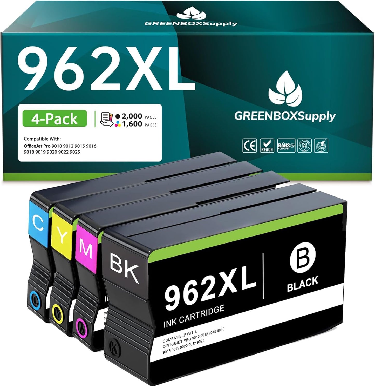 Compatible 962 Ink Cartridge Combo Pack Replacement for HP 962 962 XL Ink Cartridge Black and Color for OfficeJet Pro 9010 9012 9015 9016 9018 9019 9020 9022 9025 Printer, 4-Pack 962XL