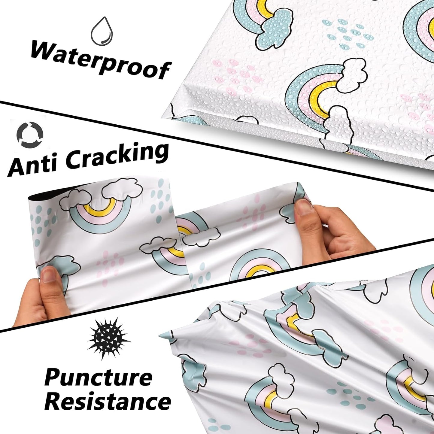 Poly Mailers 10x13 Inch 100 Pcs - Rainbow Printed Shipping Bags, 2.4mil Thickness, Waterproof and Tear Resistant Mailing Envelopes, Self-Sealing Packaging Bags for Small Business
