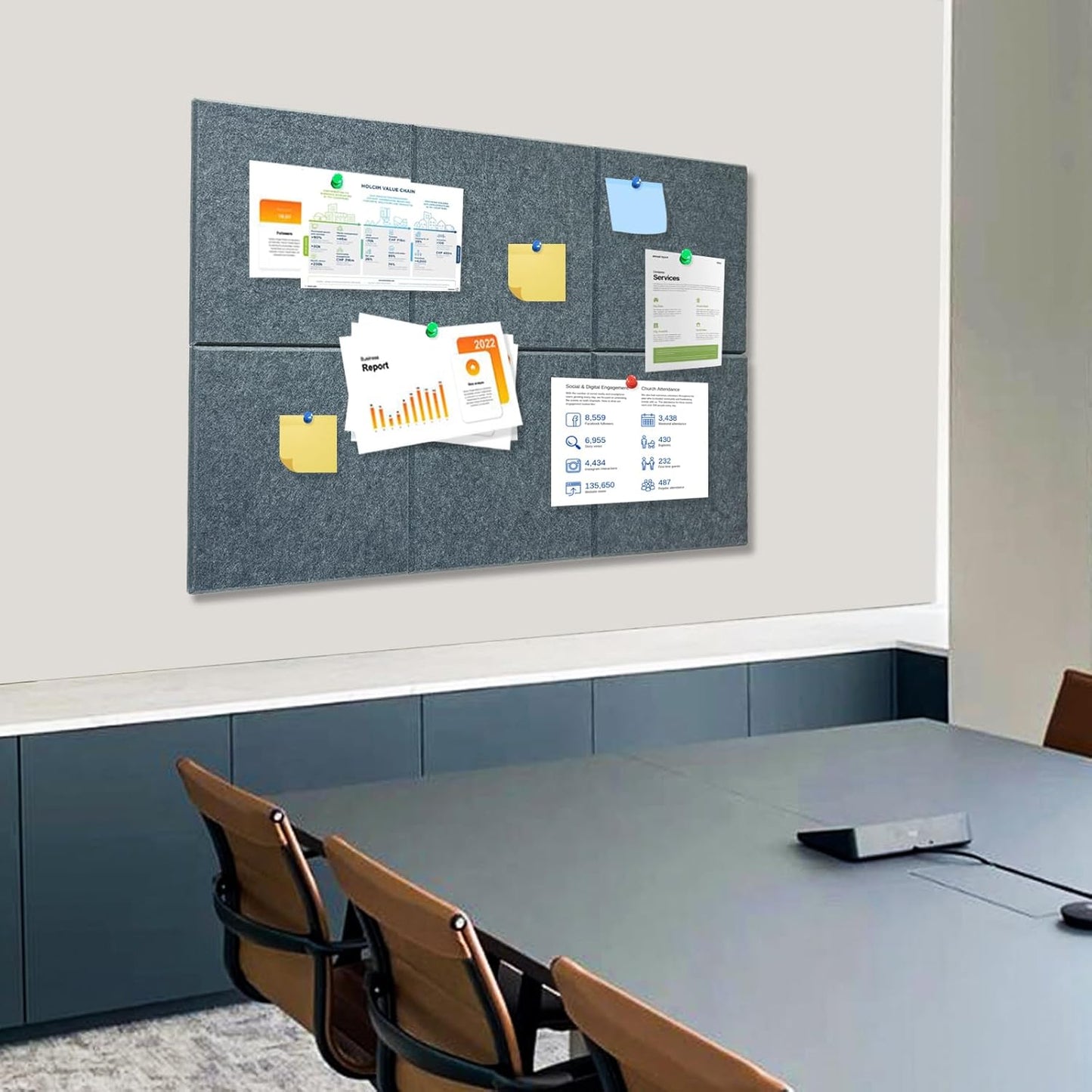 Thick Cork Board for Wall with Pins, 36" x 24" Bulletin Board Self-Adhesive Pin Board | Customized 6 Packs Felt Tiles for Office Home Wall Decor