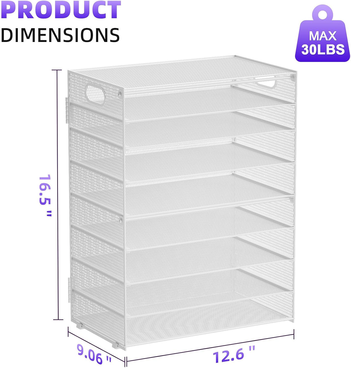 Marbrasse Paper Organizer Letter Tray, 9 Tier Mesh File Organizer with Handle, Paper Sorter Desk Organizer for Home Office Supplies - White