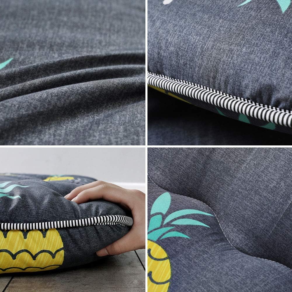 MAXYOYO Grey Pineapple Japanese Floor Futon Mattress, Tatami Floor Mat Portable Camping Mattress Kids Sleeping Pad Foldable Roll Up Floor Lounger Couch Bed Twin Size with Mattress Protector Cover