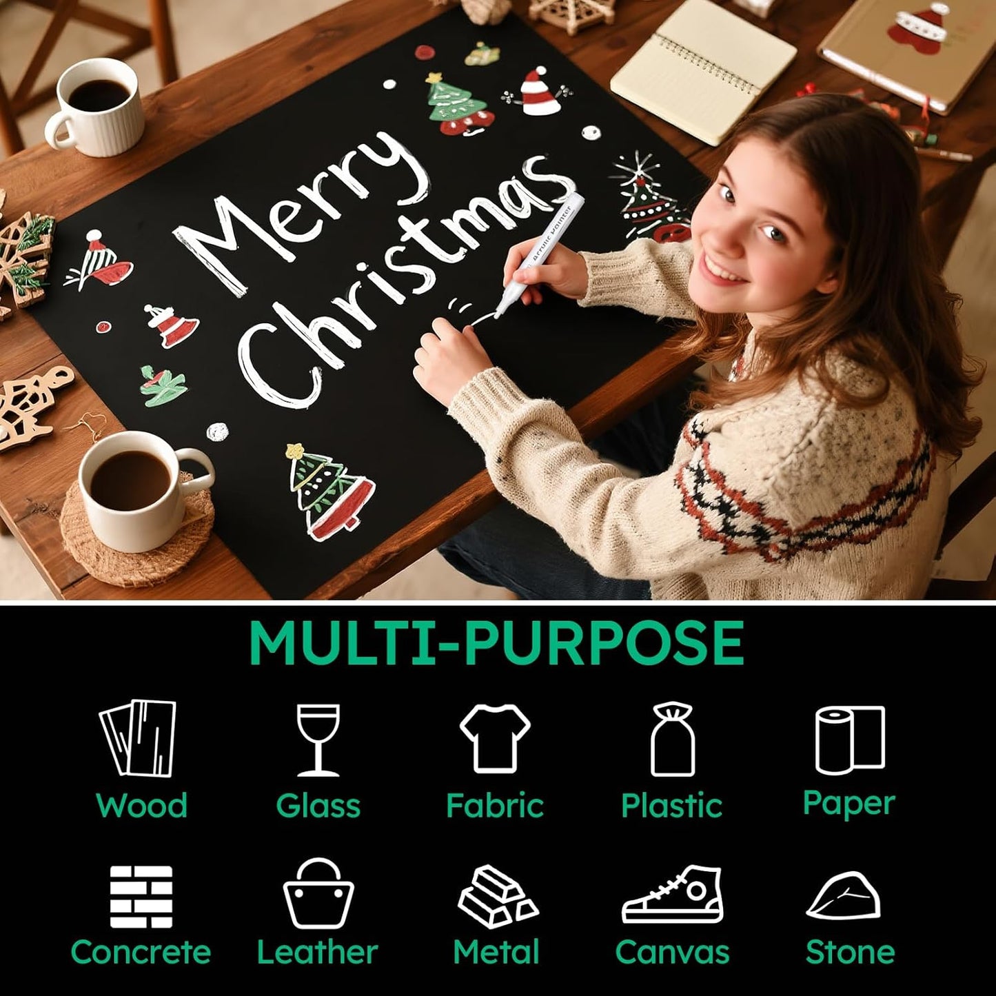 AKARUED White Acrylic Paint Markers, 8 Pack Acrylic White Paint Pen Sets for Rock Painting, Wood, Stone, Glass, Ceramic, Paper, Drawing, Art Projects, DIY Crafts, Water-Based ink, 2-3mm Medium Tip