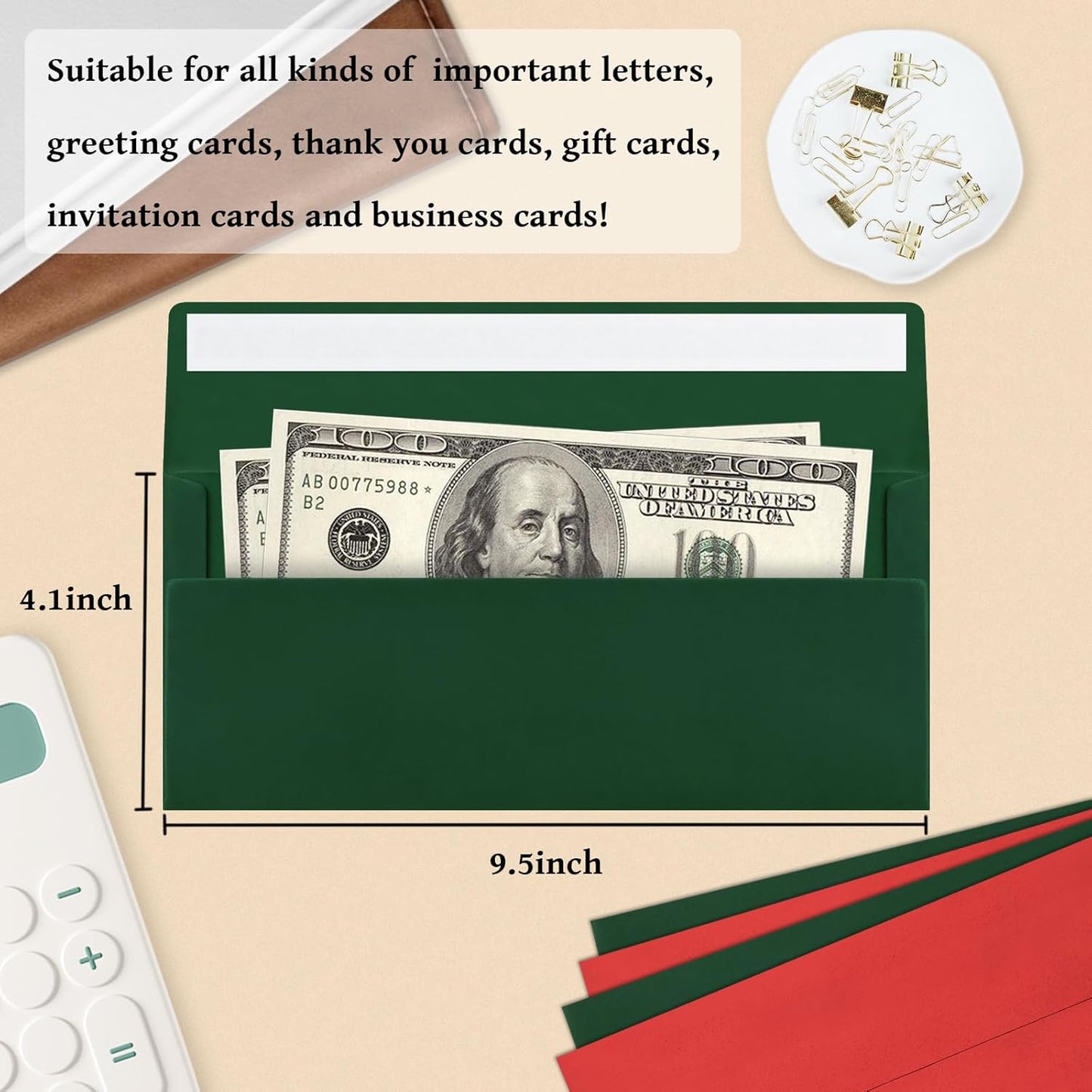 50 Pcs #10 Business Envelopes, 25 Pcs Red and 25 Pcs Dark Green Standard Envelopes Self Seal, Letter Size Mailing Envelopes for Christmas Birthday Graduation Wedding, 4 1/8 x 9 1/2 Inch