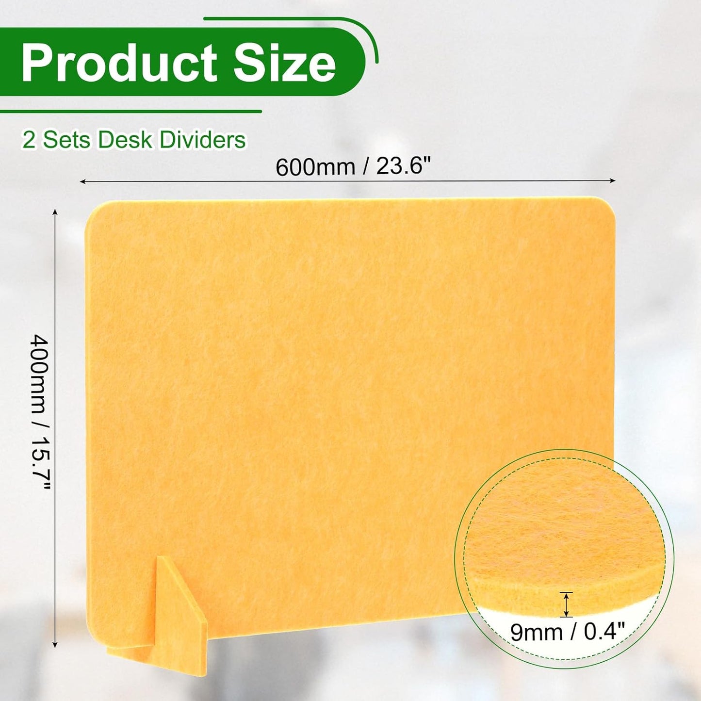 PATIKIL Desk Divider, 2 Set 24 x 16 Inch Acoustic Freestanding Desk Divider Desk Privacy Panel with 4 Pcs Support Feet for Library Office Workstation, Yellow