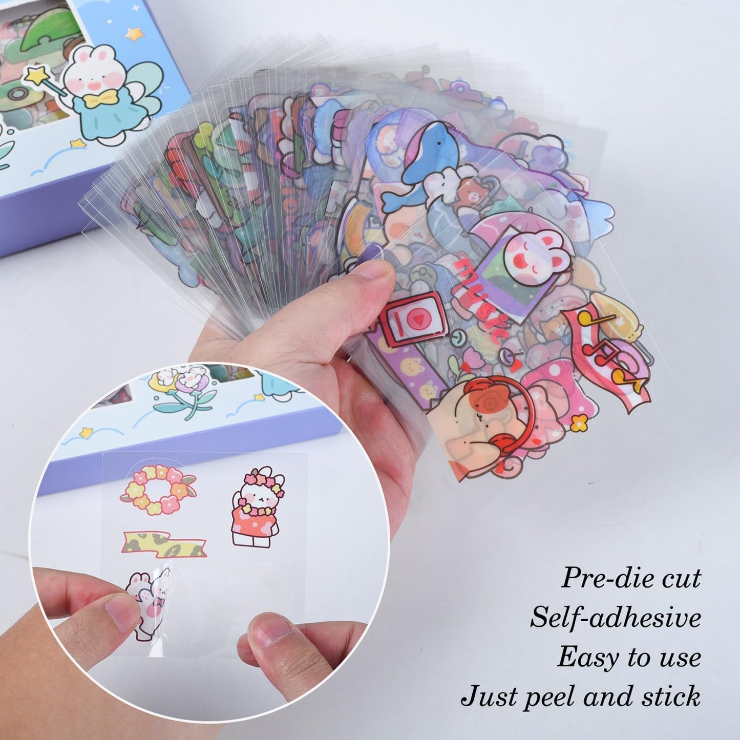 Kawaii Cute Journaling Scrapbook Stickers - 100 Sheets Cartoon Transparent Sticker for Junk Journal Stationary Planner Album Calendars Supplies Notebook DIY Craft Decor