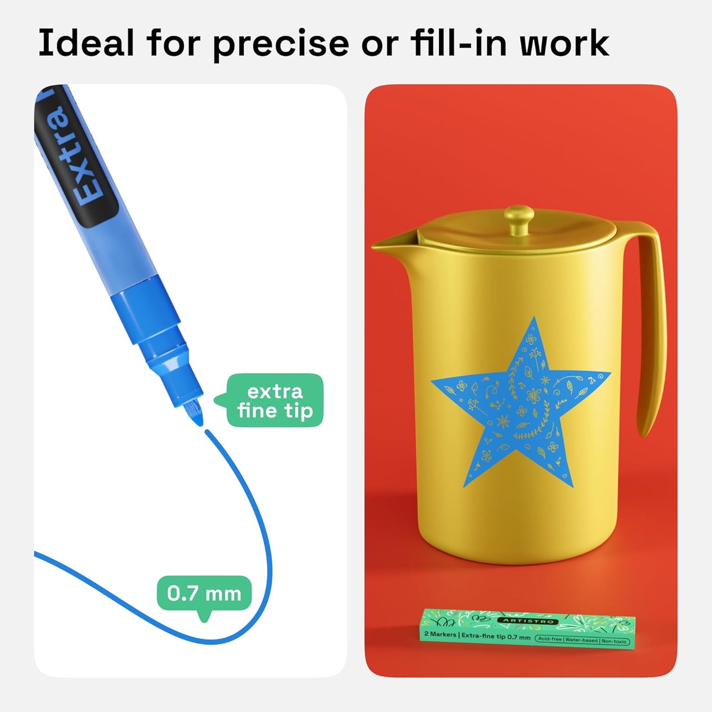 ARTISTRO 2 Blue Acrylic Paint Markers - 0.7mm Extra Fine-Tip Paint Pens - Perfect for Crafting, Art Projects, & More