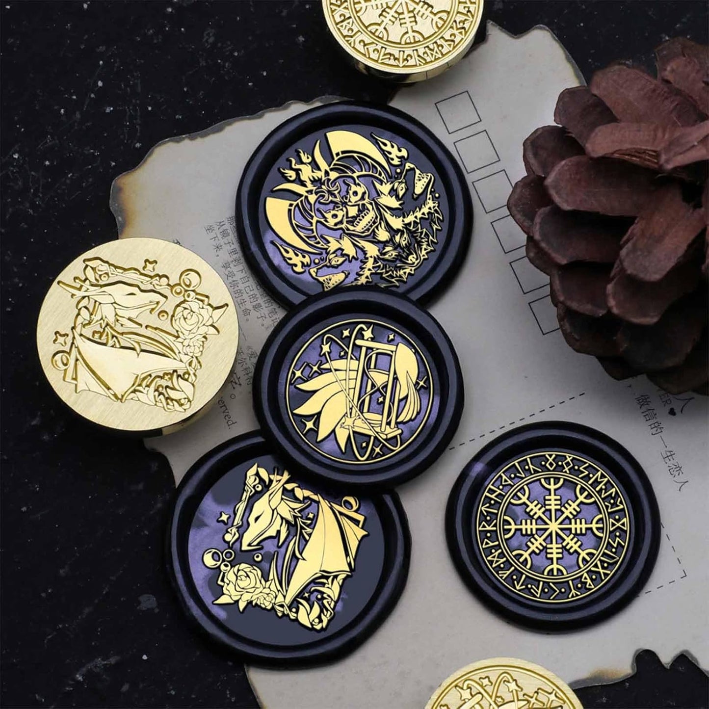 Dragon Wax Seal Stamp - 1.18 inch / 30mm Rose Vintage Removable Brass Stamp Head with Handle for Wedding Invitations Envelopes Valentine's Day Gift Wrap