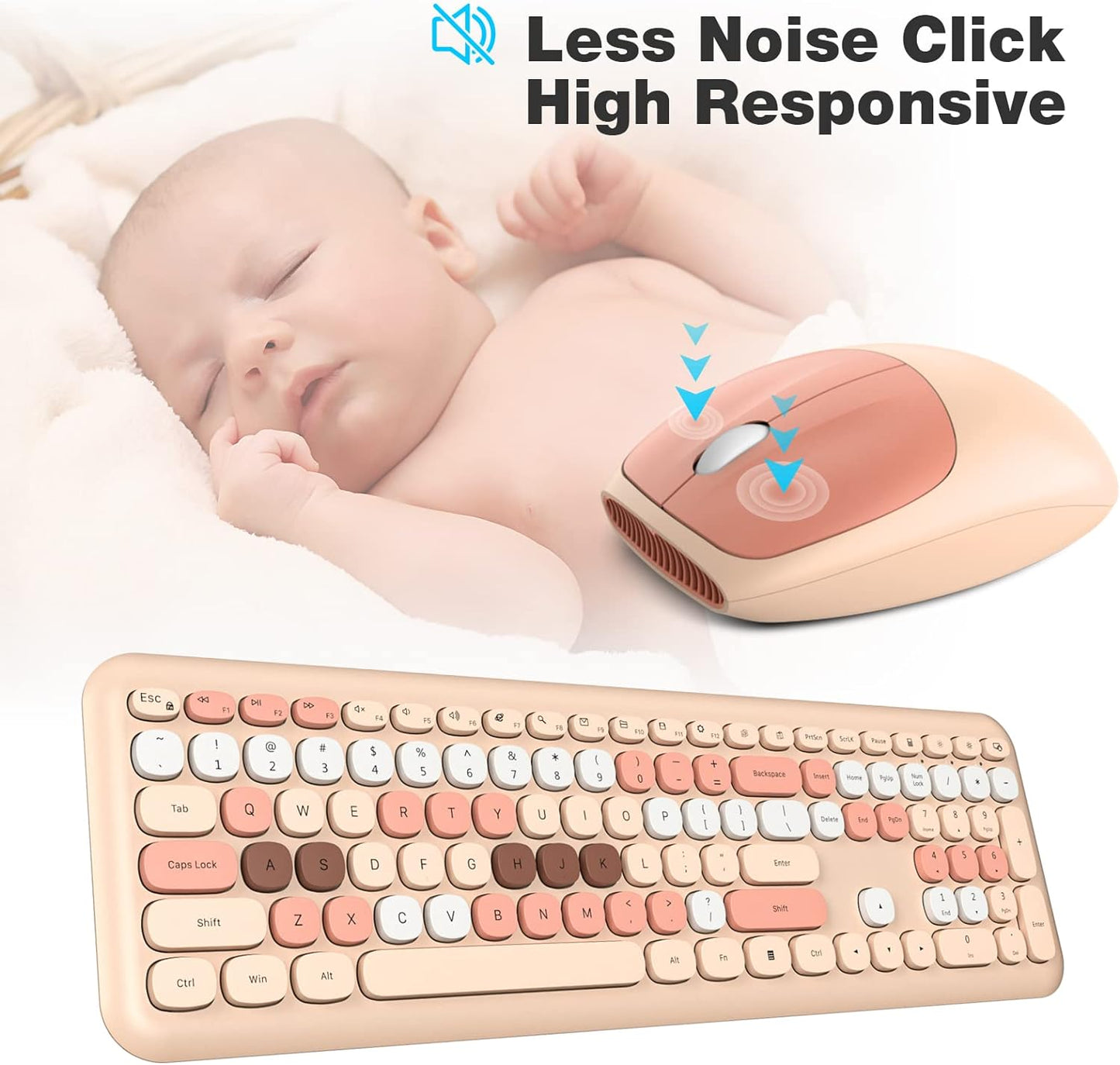 MOFII Wireless Keyboard and Mouse Combo, Colorful Full Size Keyboard with Number Pad, Silent Cute Wireless Mouse, 2.4GHz Dropout-Free Connection, for PC Laptop Computer (Coffee Color)