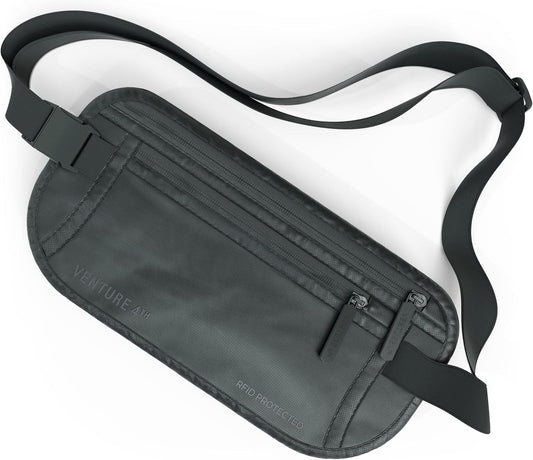 Travel Money Belt, RFID Blocking for Men & Women - Ideal for Keeping Your Cash, Credit Card, Passport, Phone Safe When Traveling (Sleek Gray)