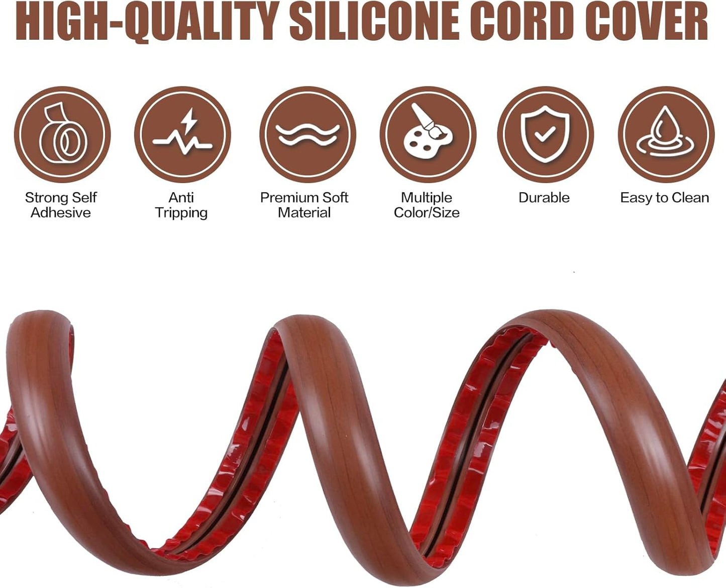 Floor Cord Cover Self Adhesive Cord Hider,3.3FT Cable Management, Extension Strip Protector for Wires, Prevent Cable Trips for Offices, Gyms, Exhibitions Cavity:0.39"(W) x0.27(H) Wood Red Teak