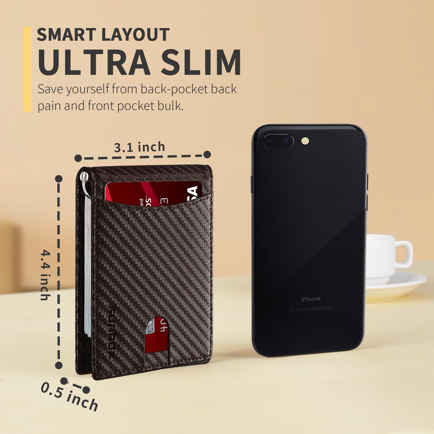 Slim Money Clip Wallets for Men RFID Blocking 11 Card Holder Minimalist Small Thin Carbon Leather Bifold Mens Front Pocket Wallet Gift Box