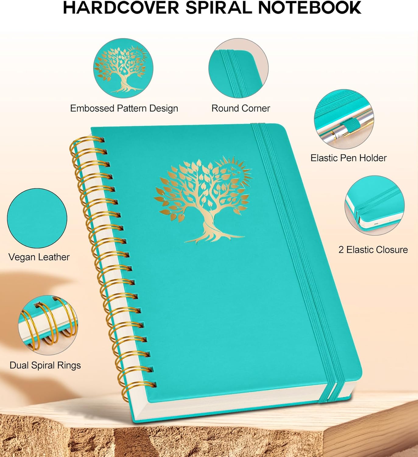 Large Spiral Notebook Journal for Women Men - 300 Numbered Lined Pages, College Ruled, A4 Hardcover Spiral Bound Notebook for School, Work, Note Taking, Writing, Leather Spiral Journal 8.5"x11"