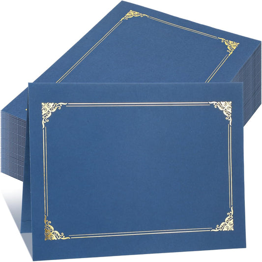 Certificate Holders - 50 Packs Blue Diploma Holders, Certificate Covers with Gold Foil Border, for Letter Size 8.5 x 11 Certificate Paper, Award, Graduation, Documents