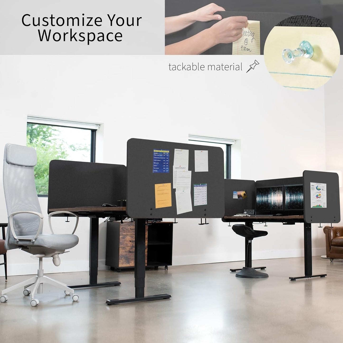 VIVO Clamp-on 24 x 24 inch Privacy Panel, Sound Absorbing Cubicle Desk Divider, Acoustic Partition, Dark Gray, PP-1-V024D