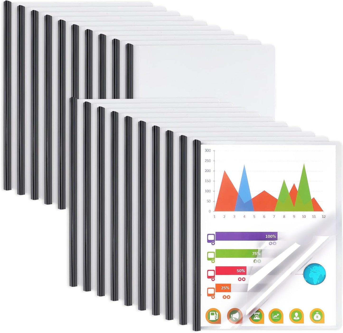 Report Covers with Sliding Bar, Clear Report Covers for A4 and Letter Size Paper, Resume Covers Presentation Folders File Document Binder for School Business, 70 Sheet Capacity