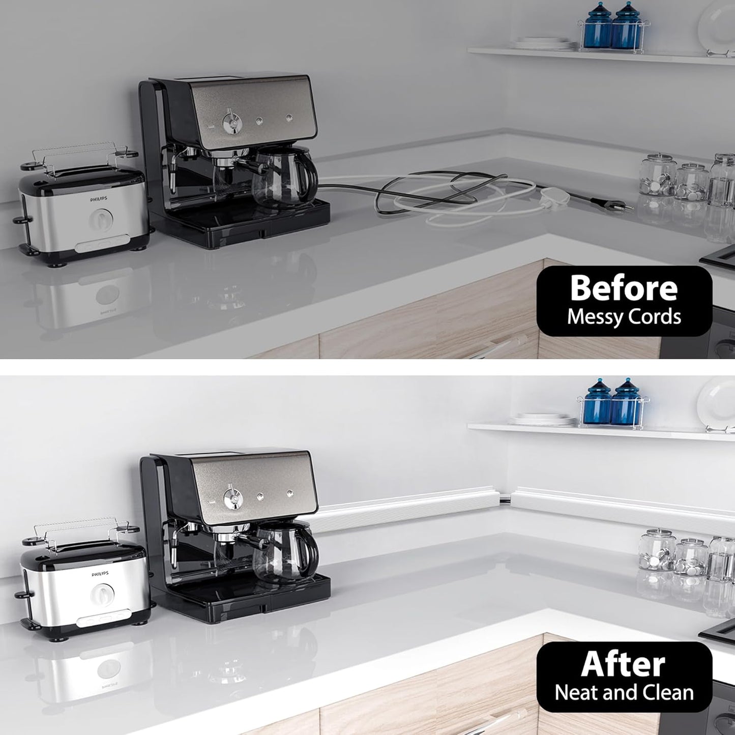 YECAYE 157in Cable Management, Cord Organizer,Easy Install Self-Adhesive Cable Organizer,Cord Management, Desk Wire Holder for Office Organization,Child and Pet Proofing, White