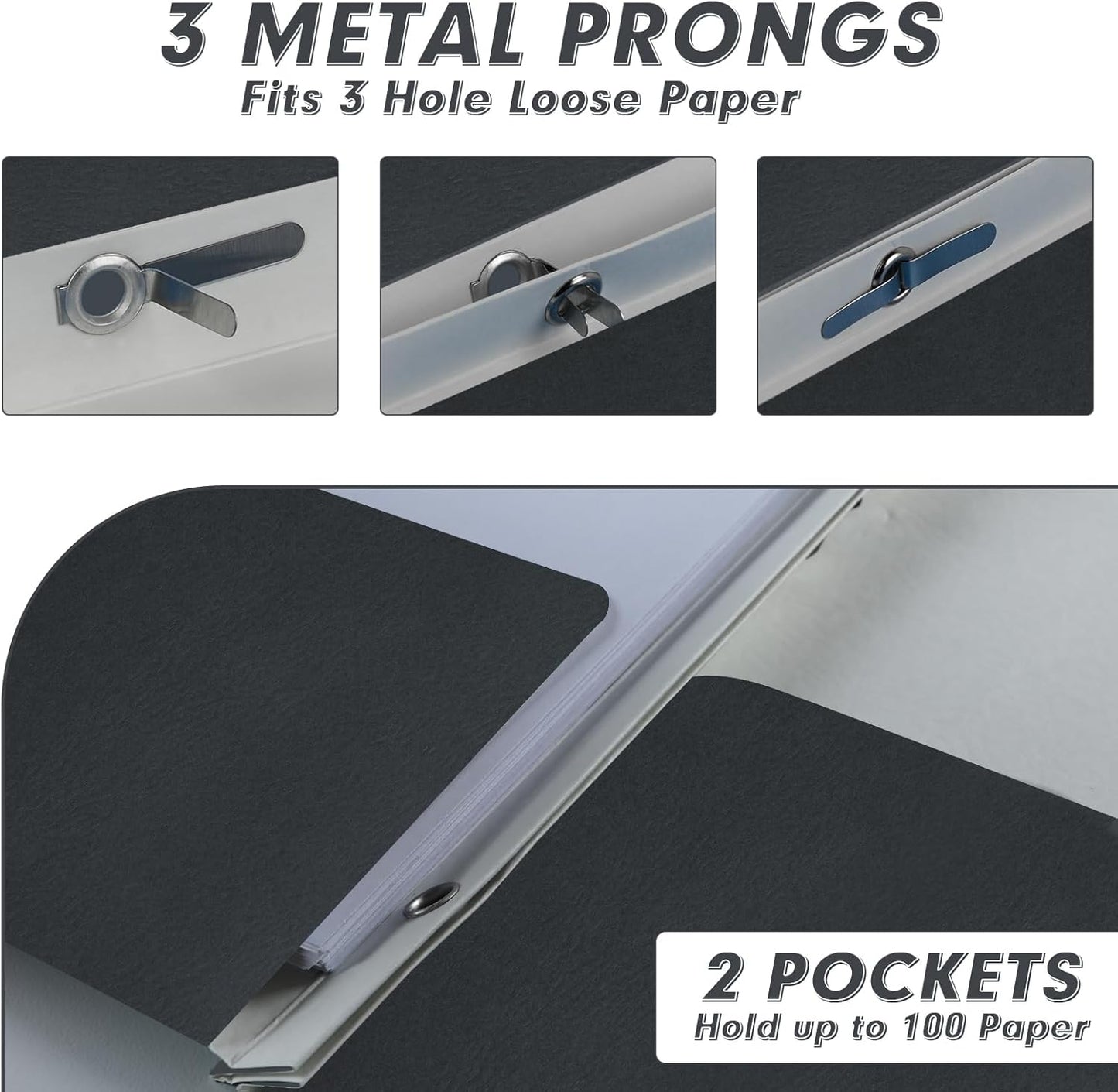 Two Pocket Folders, PANDRI 60 Pack Two Pocket Folders with Prongs, 3 Prong Folders Designed for Office and Classroom, Letter Size Black