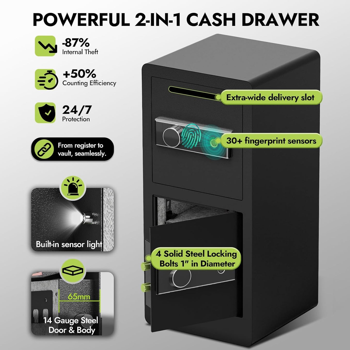 Heavy Duty Dual Door Safe Box, Extra Large Waterproof with Hidden Lock Box, Removable Shelves & Free Fireproof Bag for Home, Office, Jewelry, Documents (7.0 Cuft Double Door Safe)